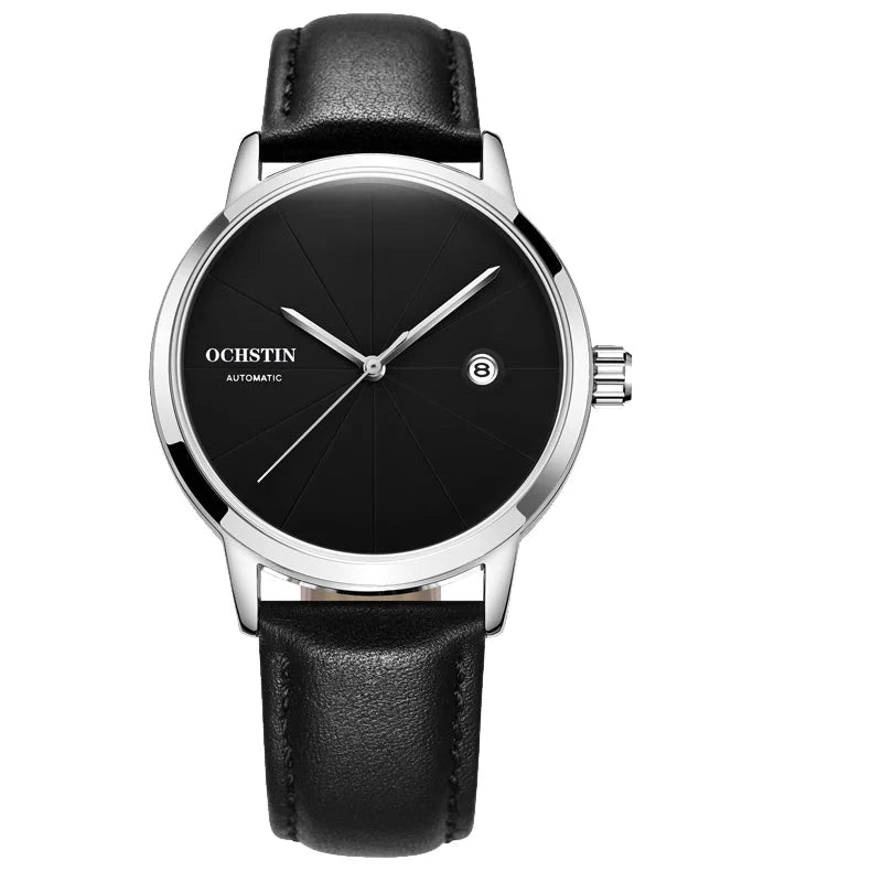Automatic Mechanical Bussiness Leather Strap Classic Wristwatch