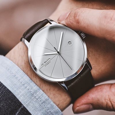 Automatic Mechanical Bussiness Leather Strap Classic Wristwatch