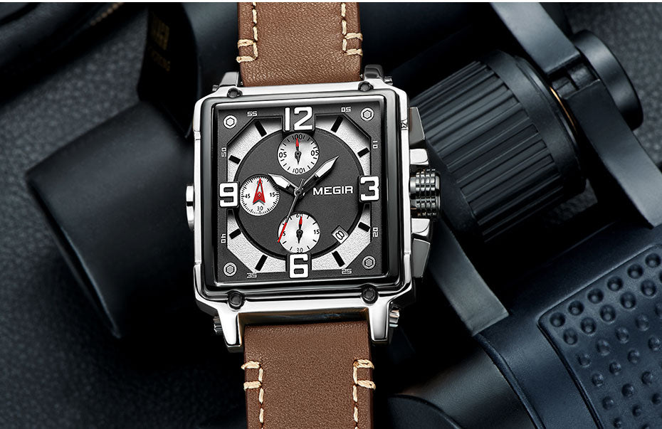 Men Leather Strap Square Quartz Wrist Watches