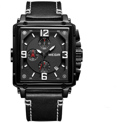 Men Leather Strap Square Quartz Wrist Watches
